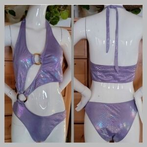 SHEIN Mettalic Print One-piece Swimsuit Large